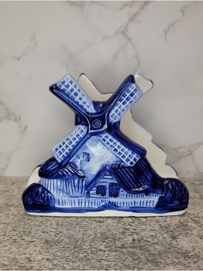 Vintage Delft Blue Windmill napkin holder